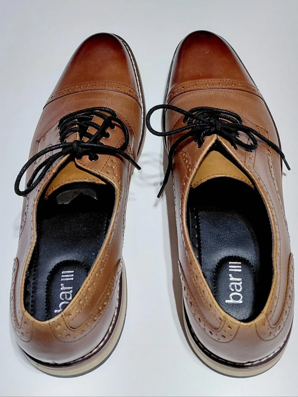 BAR III Men's Parker  Leather  Cap-Toe Brown Lace-Up Dress Shoes Size 10.5M